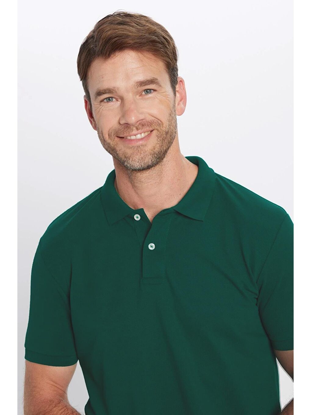 Erkek Slim Fit Dar Kesim %100 Pamuk Yeşil Polo Yaka Tişört-1