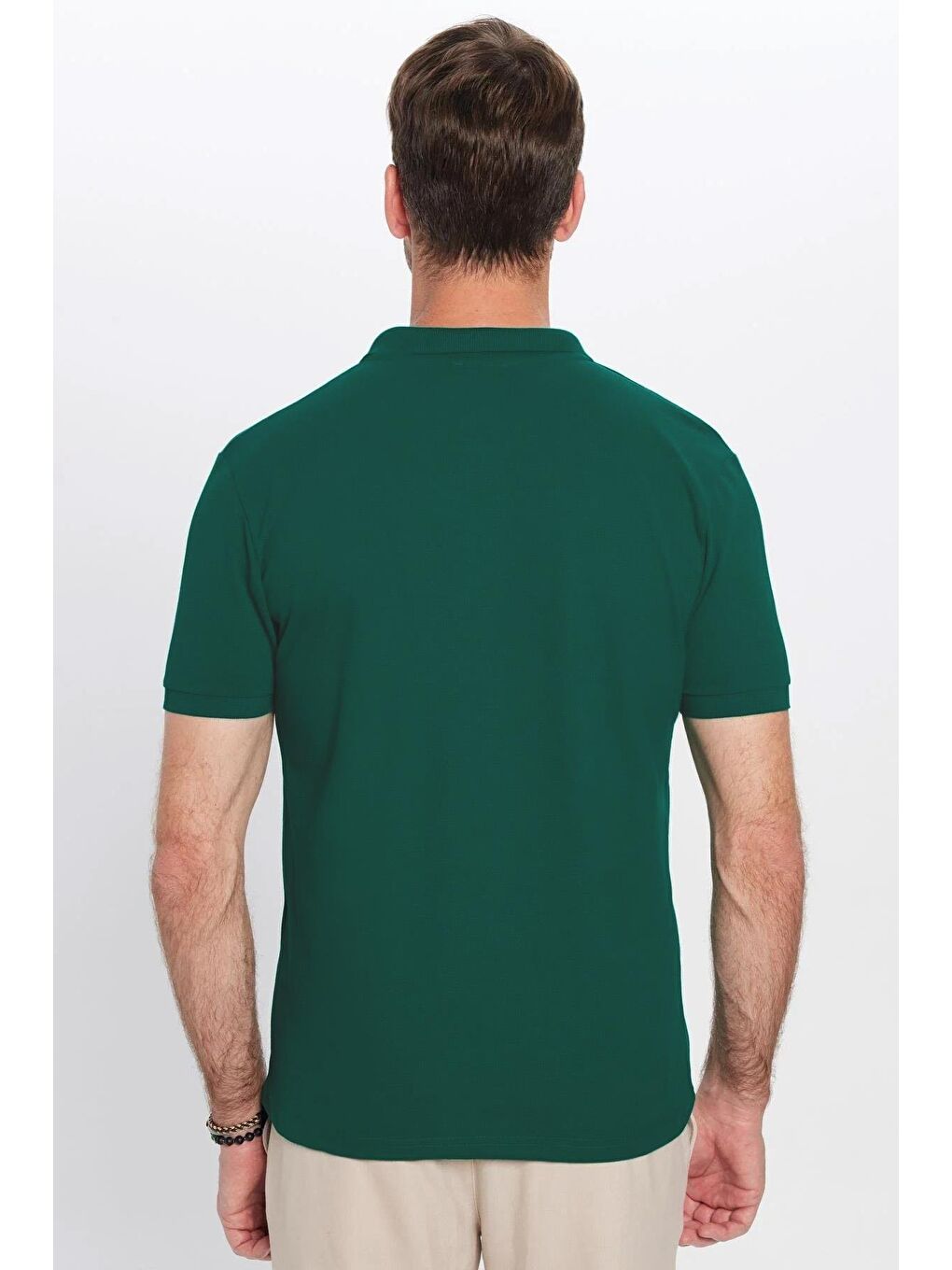 Erkek Slim Fit Dar Kesim %100 Pamuk Yeşil Polo Yaka Tişört-4