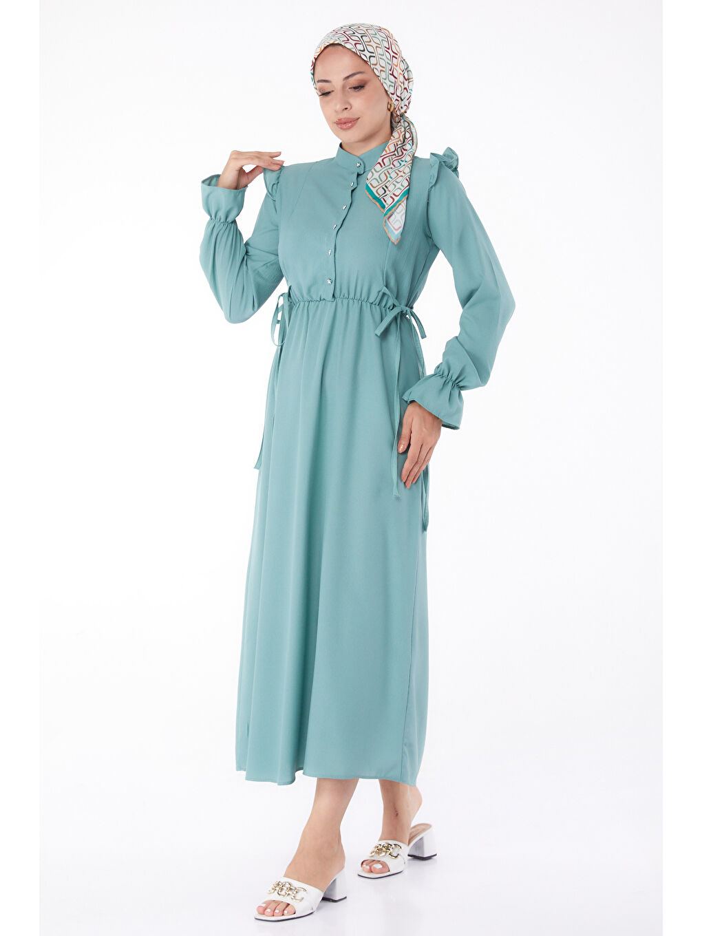 Yeşil Fırfırlı Elbise Mint - 13269-1