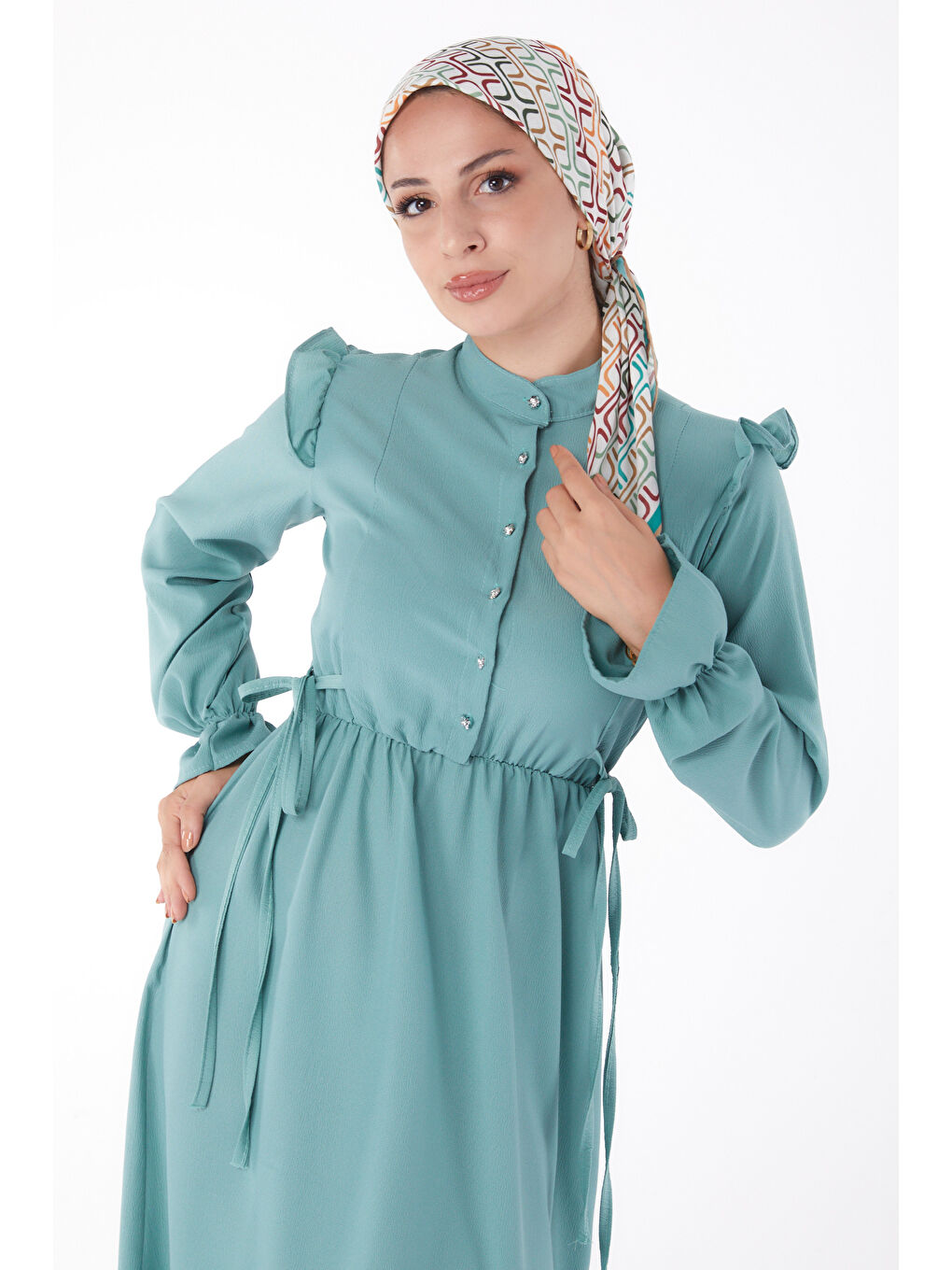 Yeşil Fırfırlı Elbise Mint - 13269-2