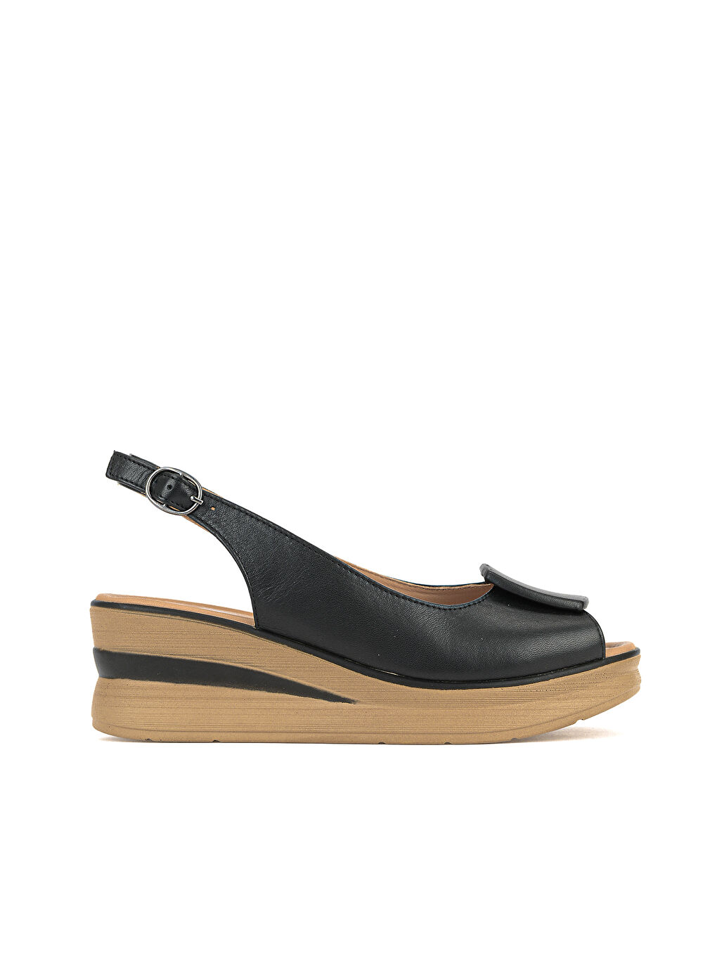 Kadın Hakiki Deri Dolgu Topuk Sandalet 161992Z1802 Siyah