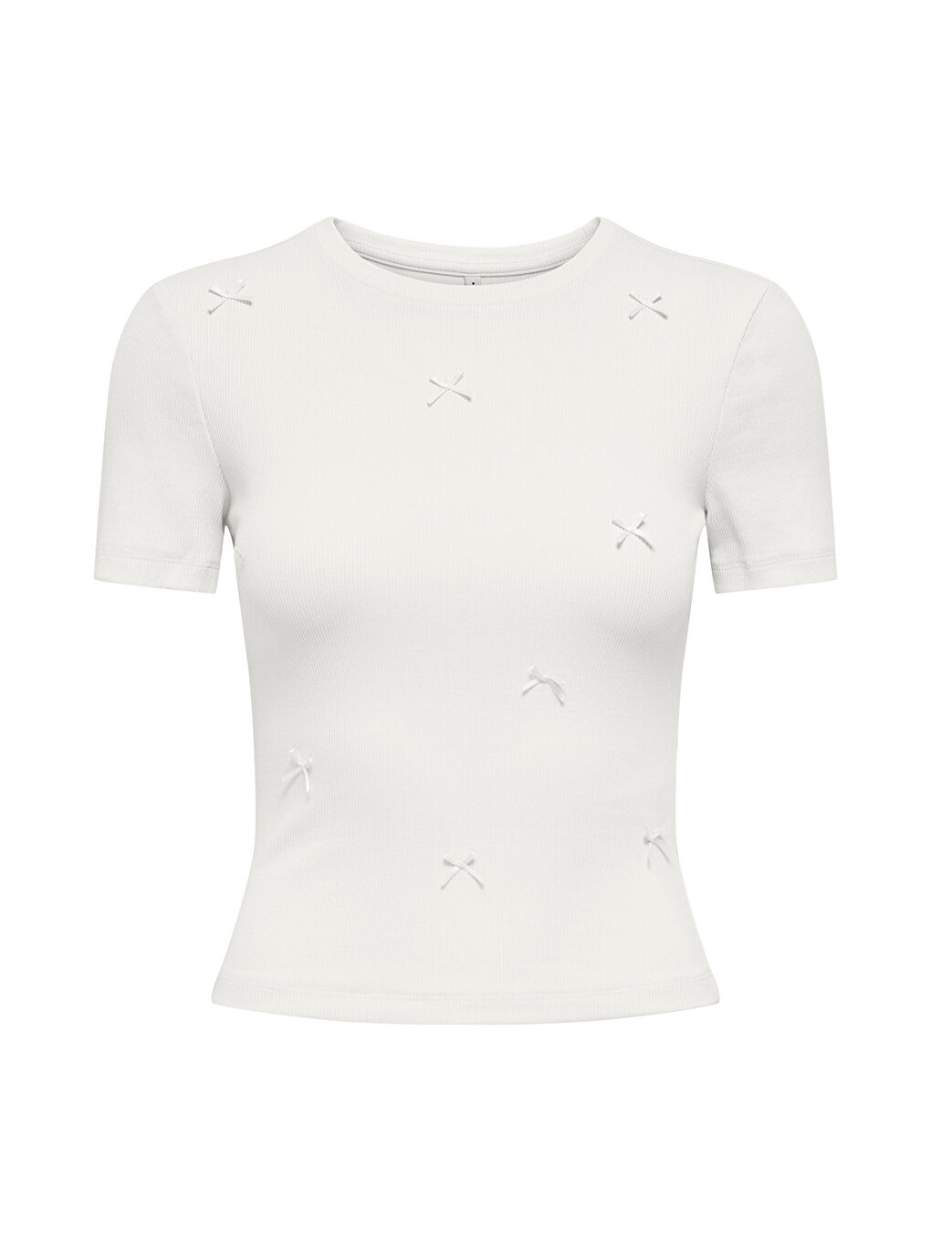 Ekru Onlfemke Pamuklu Slim Fit Fiyonk Detaylı Bisiklet Yaka T Shirt 15369336