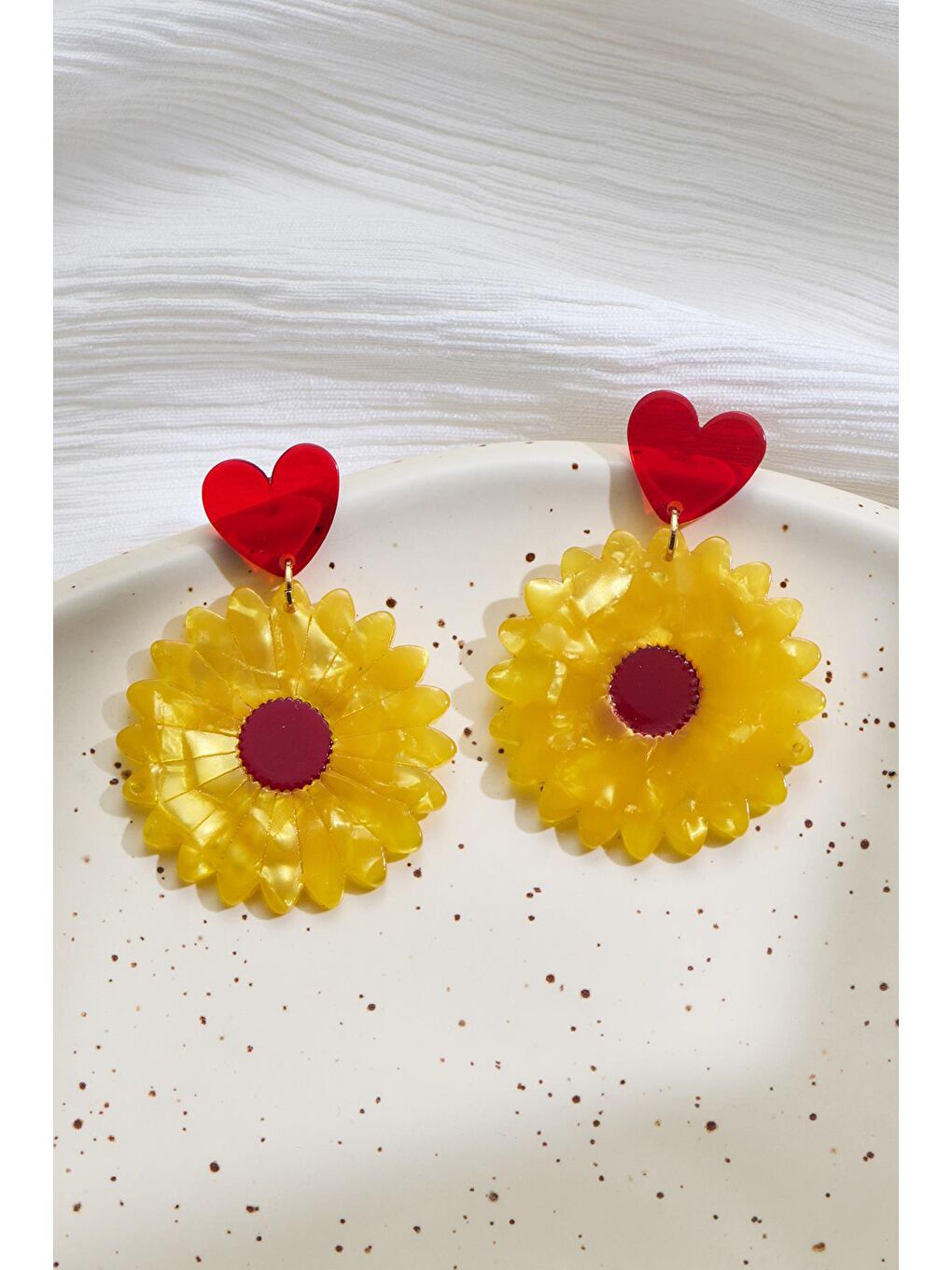 Sarı Ayçiçeği Asetat Küpe