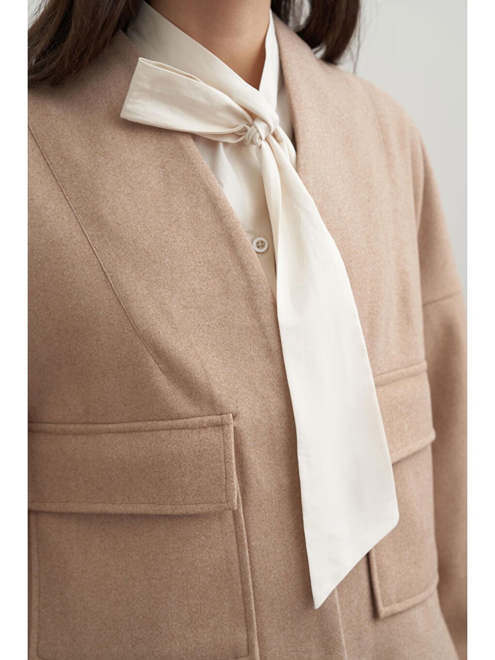 Bej Vizon-Cepli Kısa Kaşe Ceket-4