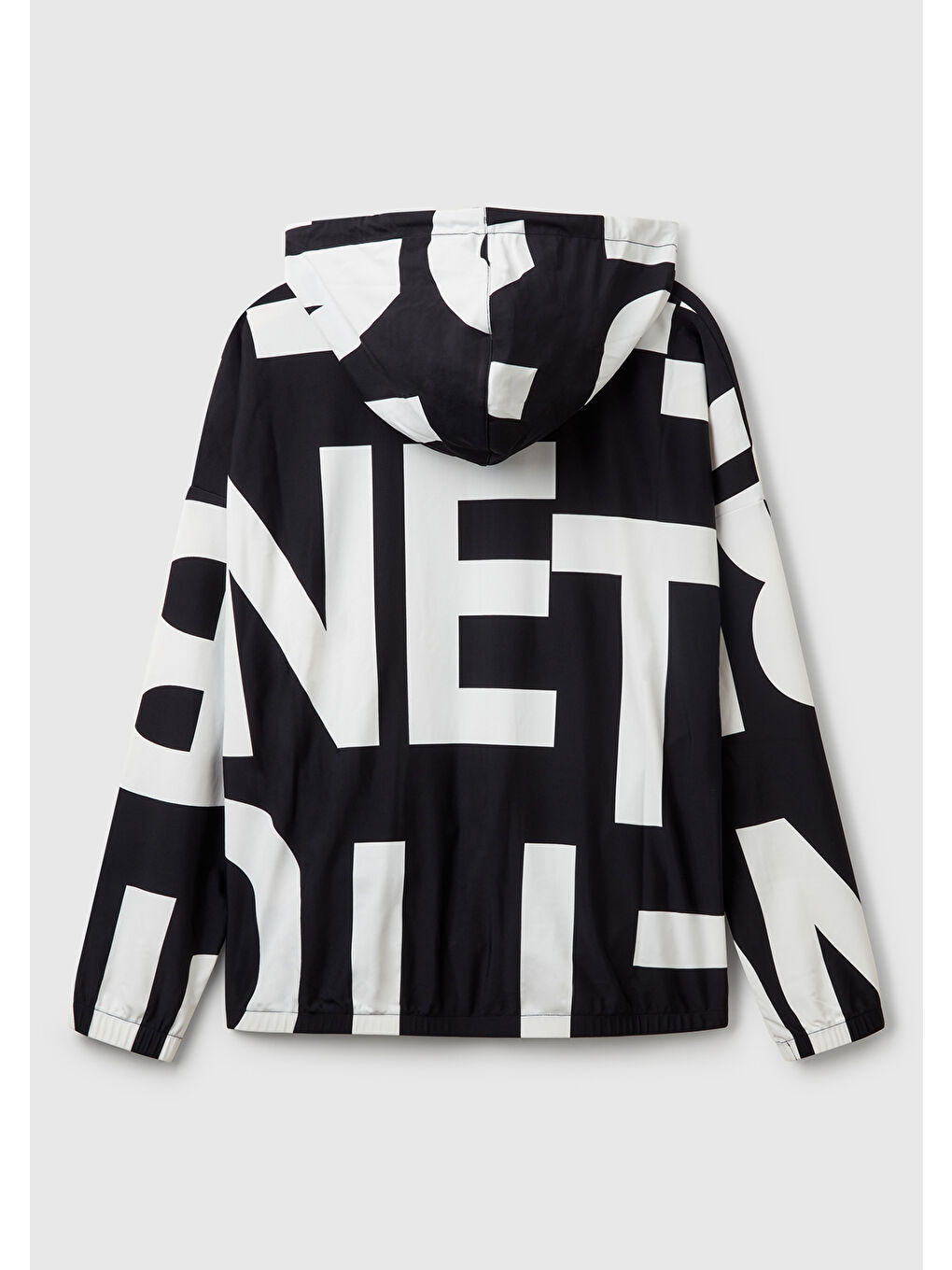 Kadın Siyah Yazı Desenli Önü Fermuarlı İp Detaylı Kapüşonlu Sweatshirt-3