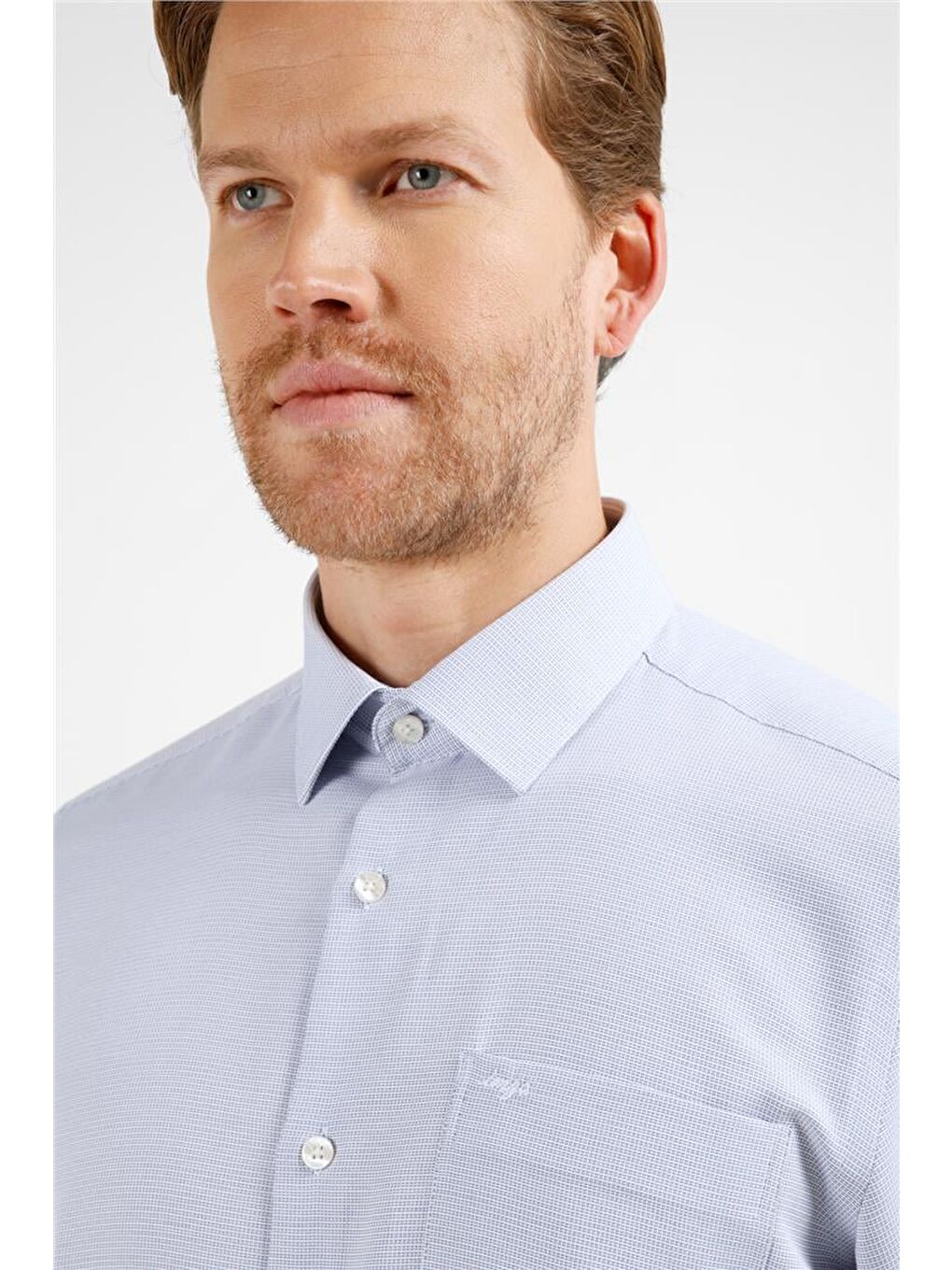 Lacivert Kendinden Desenli Sert Yaka Uzun Kol Cepli Comfort Fit Pamuklu Gömlek 1004255220-3