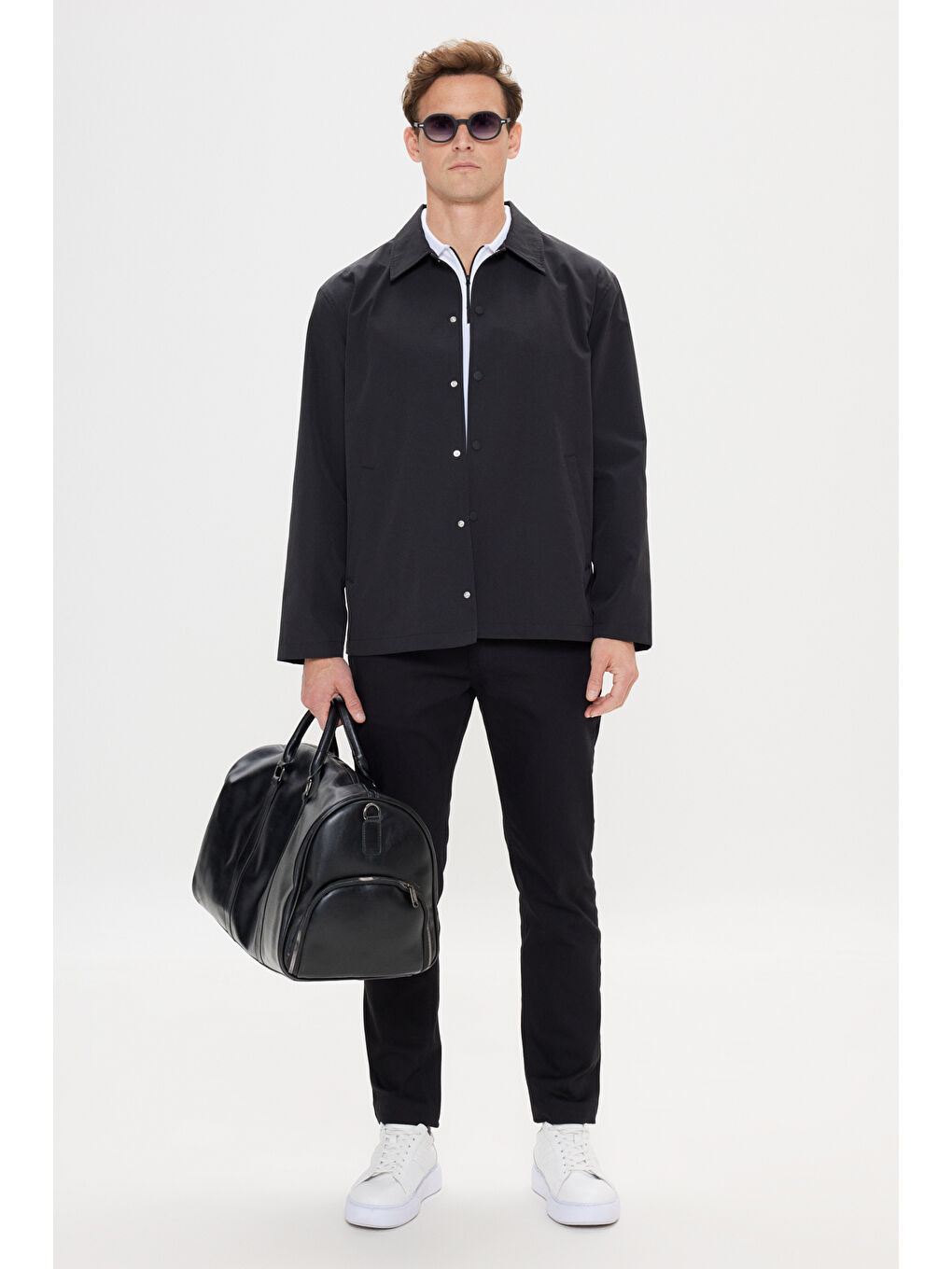 Erkek Siyah Standart Fit Normal Kesim Gömlek Yaka Cepli Rahat Mont-1