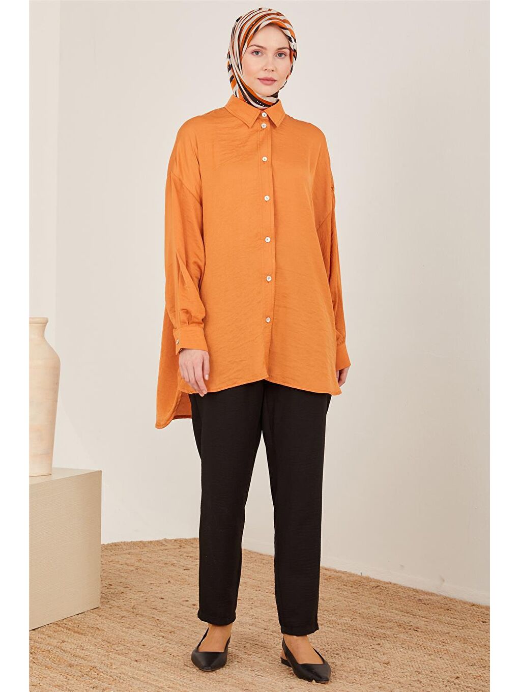 Turuncu Oversize Basic Gömlek 23Y3343-1