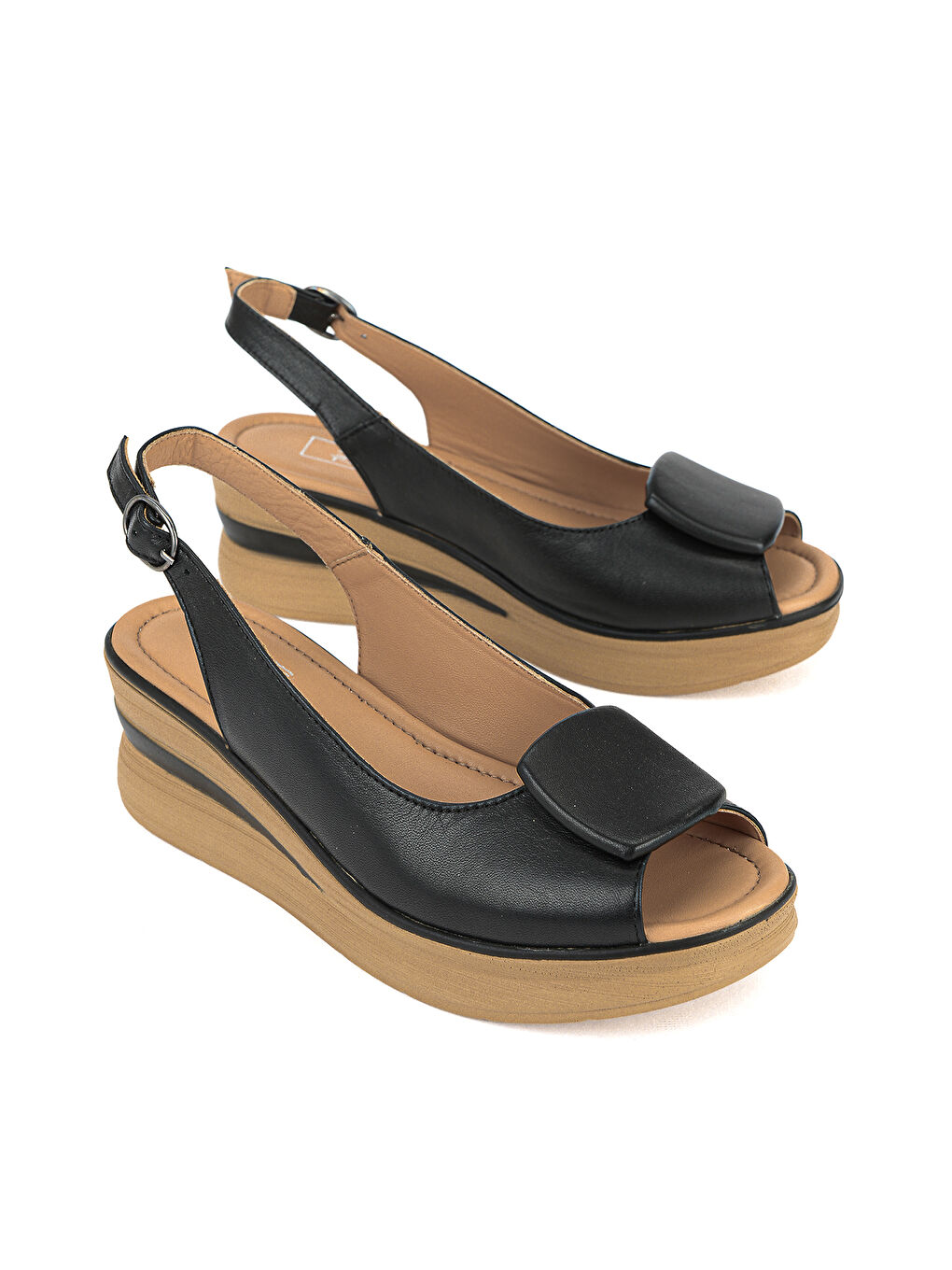 Kadın Hakiki Deri Dolgu Topuk Sandalet 161992Z1802 Siyah-1