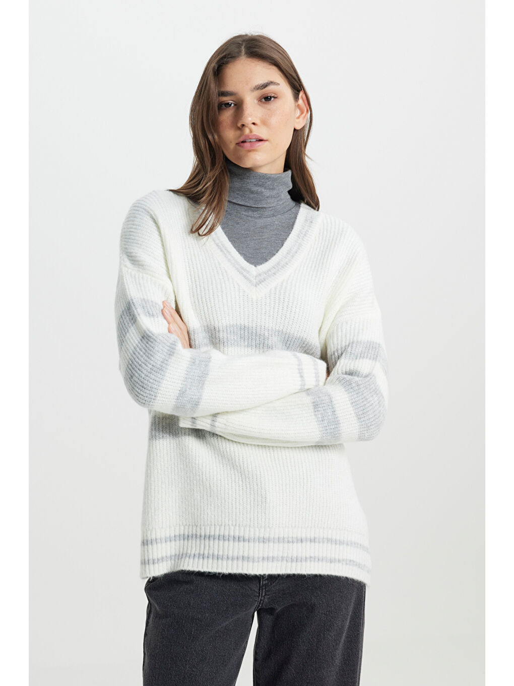 Relaxed Fit Geniş Kesim Yeşil Triko Kazak-1