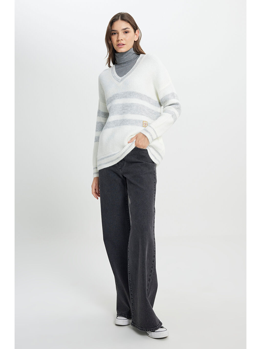 Relaxed Fit Geniş Kesim Yeşil Triko Kazak-2