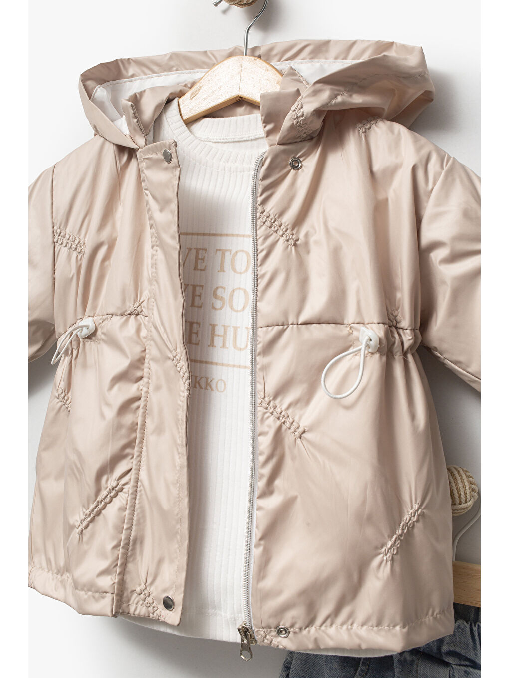 Bej Kız Çocuk Kapüşonlu Yağmurluk 2000-1