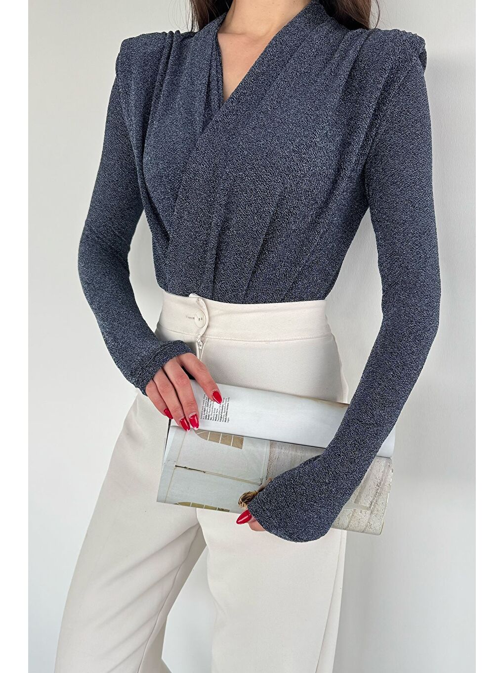 İndigo Kadın Simli Zıbınlı Bluz-1