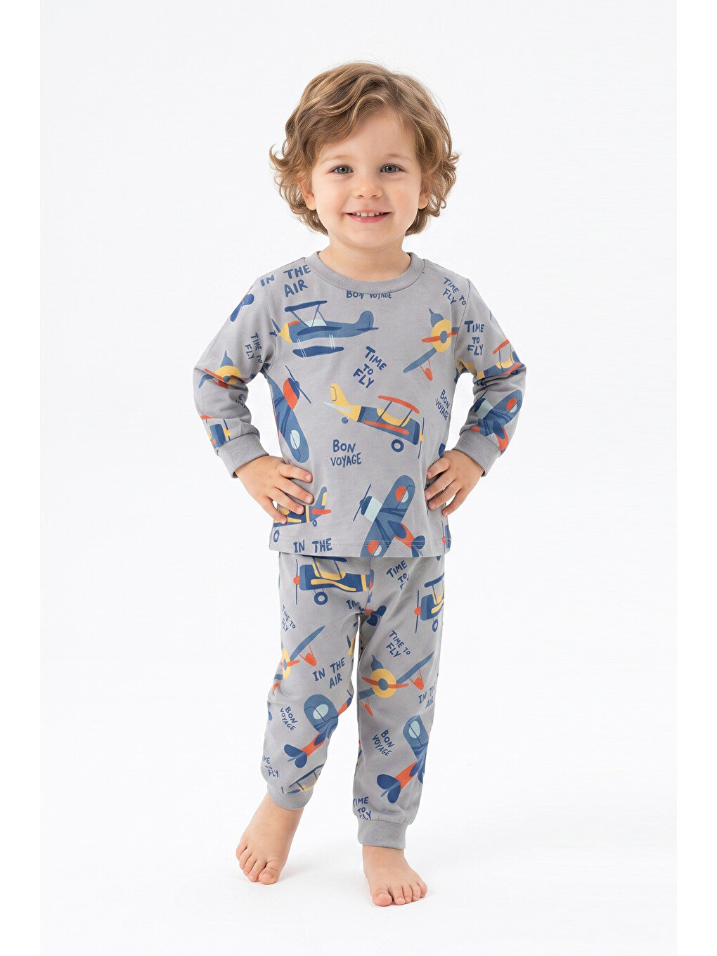 Gri Erkek Çocuk %100 Pamuk Pijama Takımı 9-36ay 12737ıs