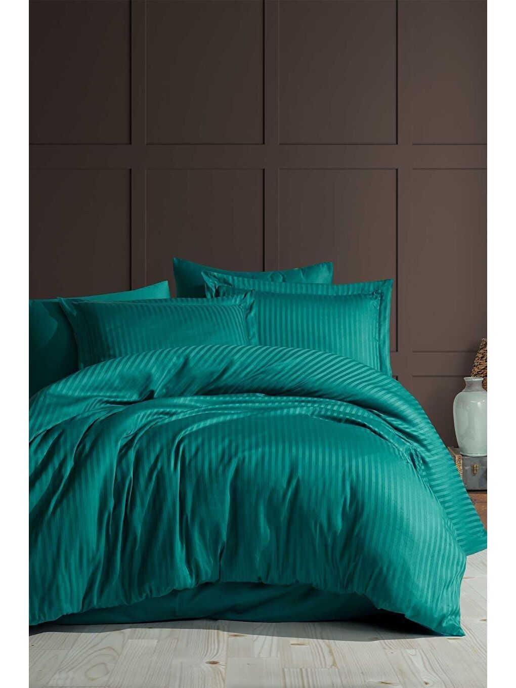 Yeşil Nevresim takımı çift kişilik pamuk saten 6 parça Fenola yeşil