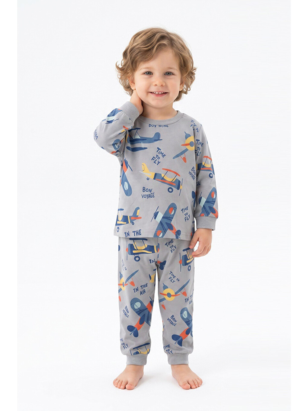 Gri Erkek Çocuk %100 Pamuk Pijama Takımı 9-36ay 12737ıs-1