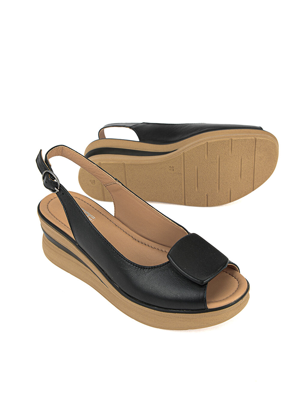 Kadın Hakiki Deri Dolgu Topuk Sandalet 161992Z1802 Siyah-3