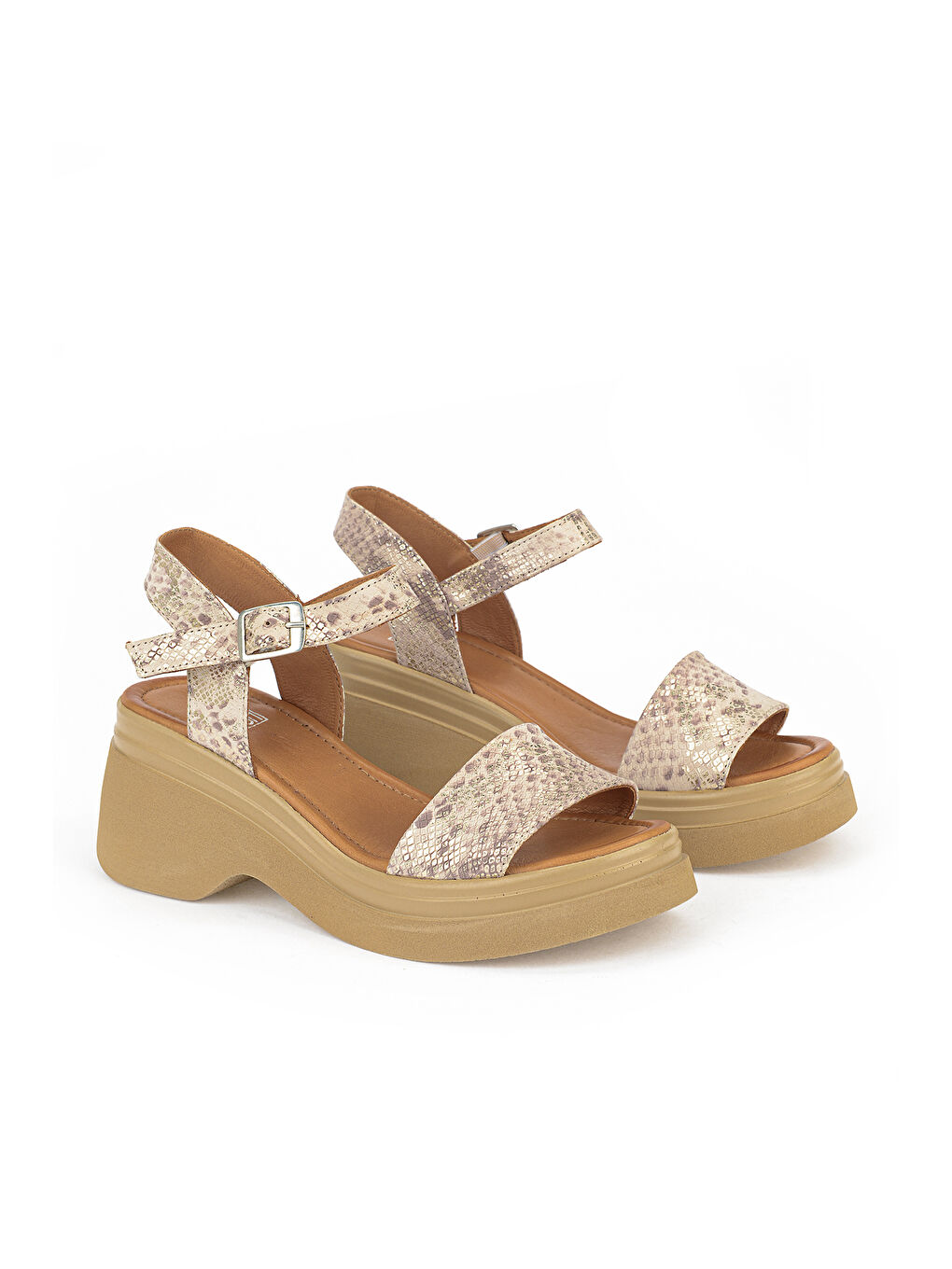 Sarı Kadın Hakiki Deri Topuklu Sandalet 161992Z64028 Gold-Yılan-1