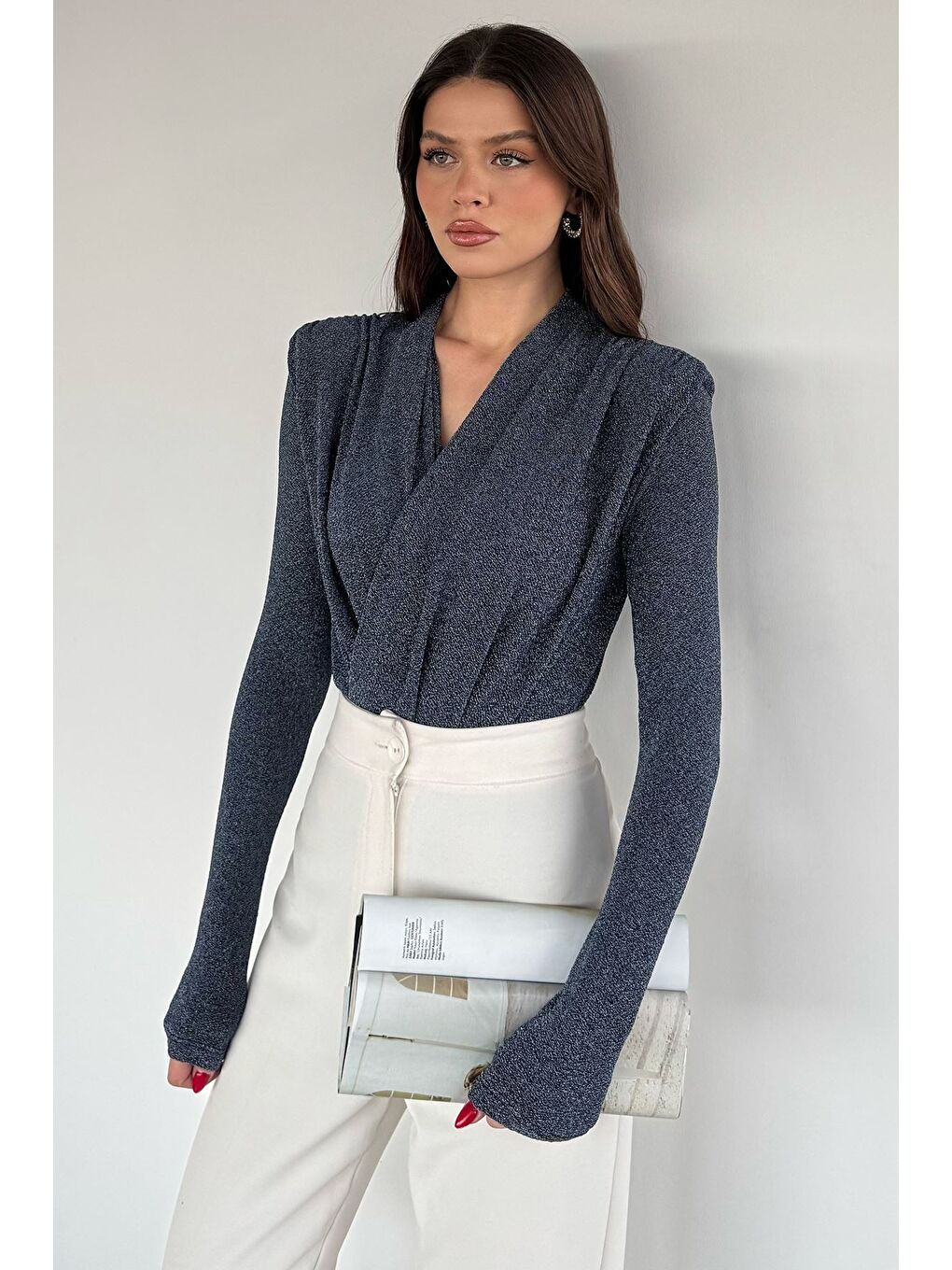 İndigo Kadın Simli Zıbınlı Bluz-2