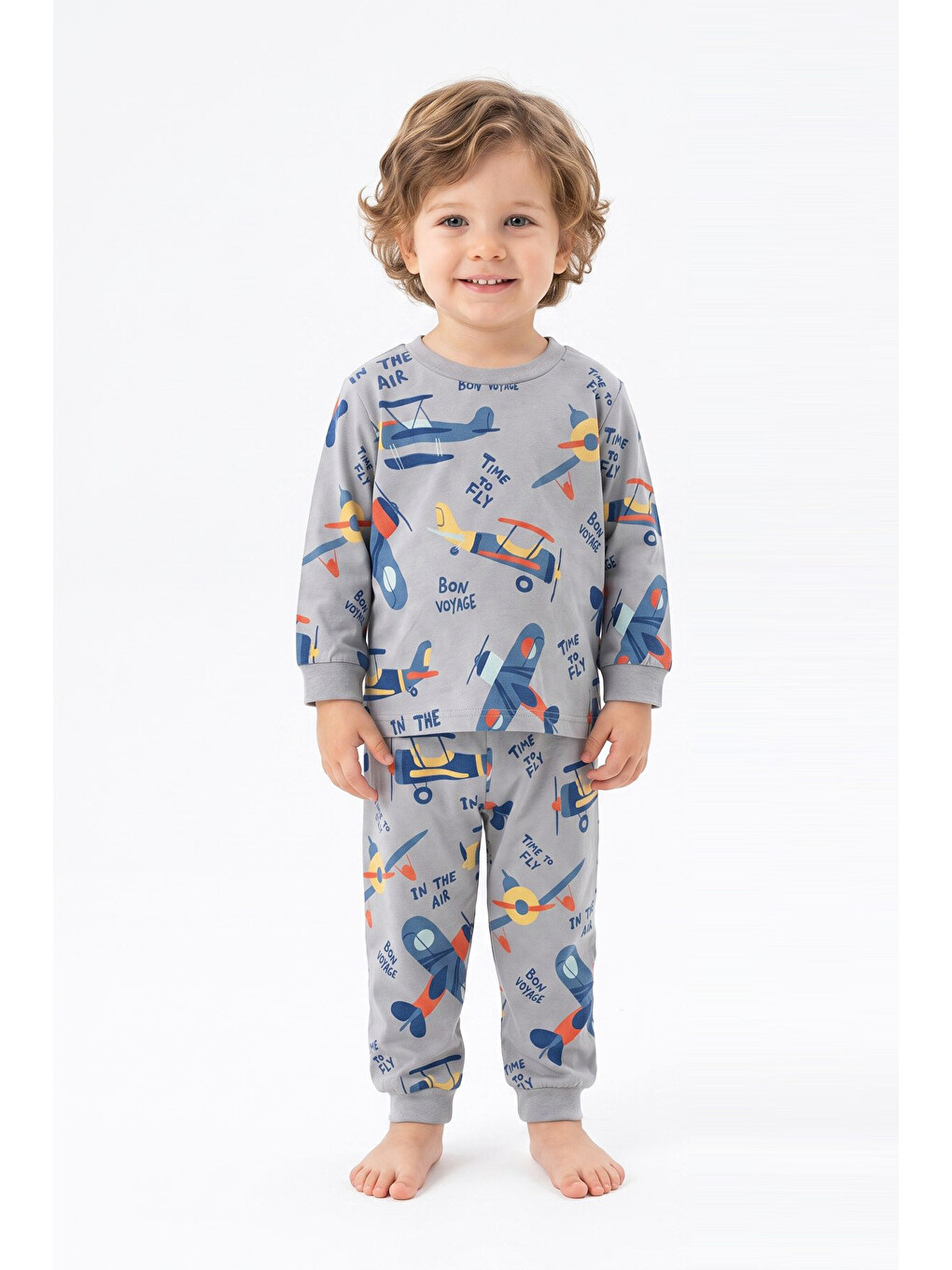 Gri Erkek Çocuk %100 Pamuk Pijama Takımı 9-36ay 12737ıs-2