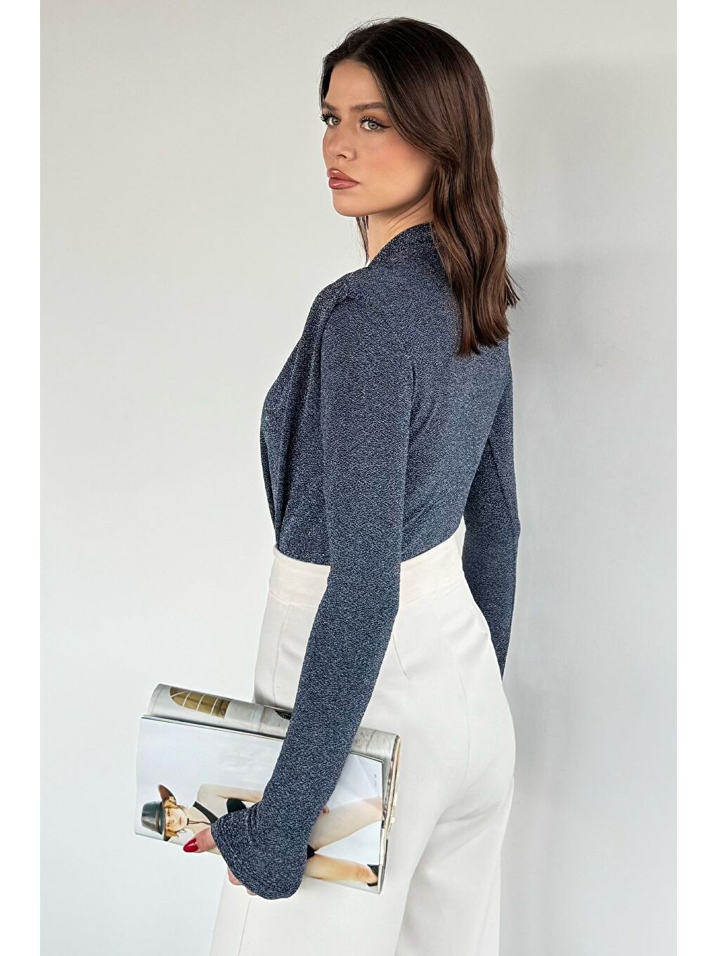 İndigo Kadın Simli Zıbınlı Bluz-3