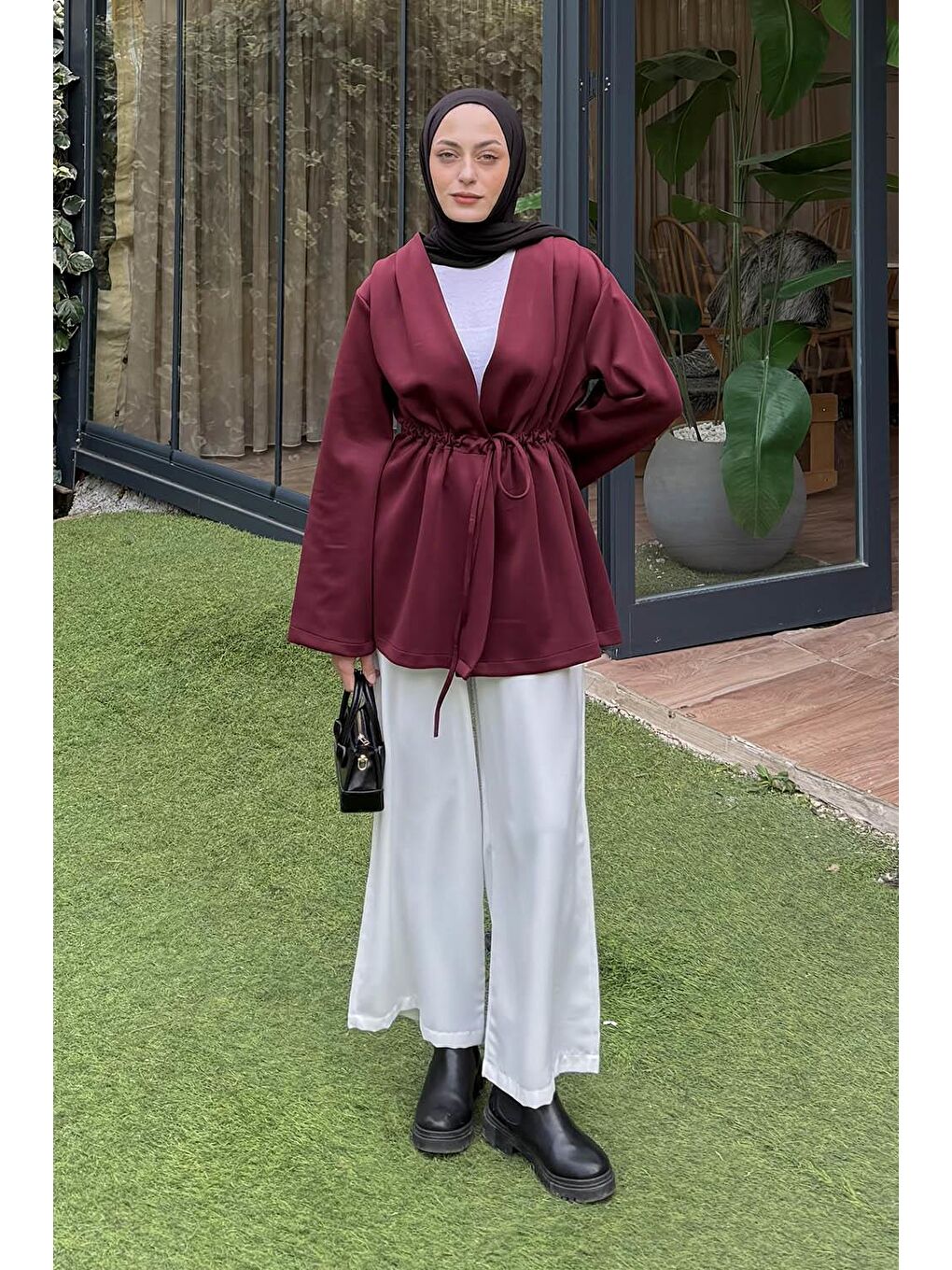 Bağlama Detaylı Ceket Bordo