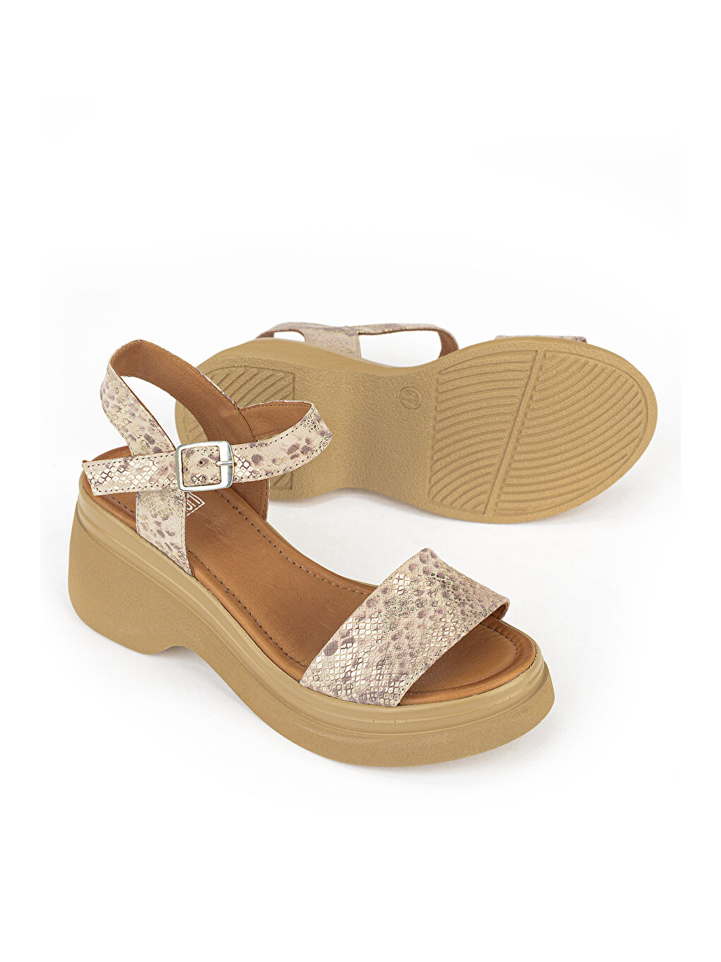 Sarı Kadın Hakiki Deri Topuklu Sandalet 161992Z64028 Gold-Yılan-3