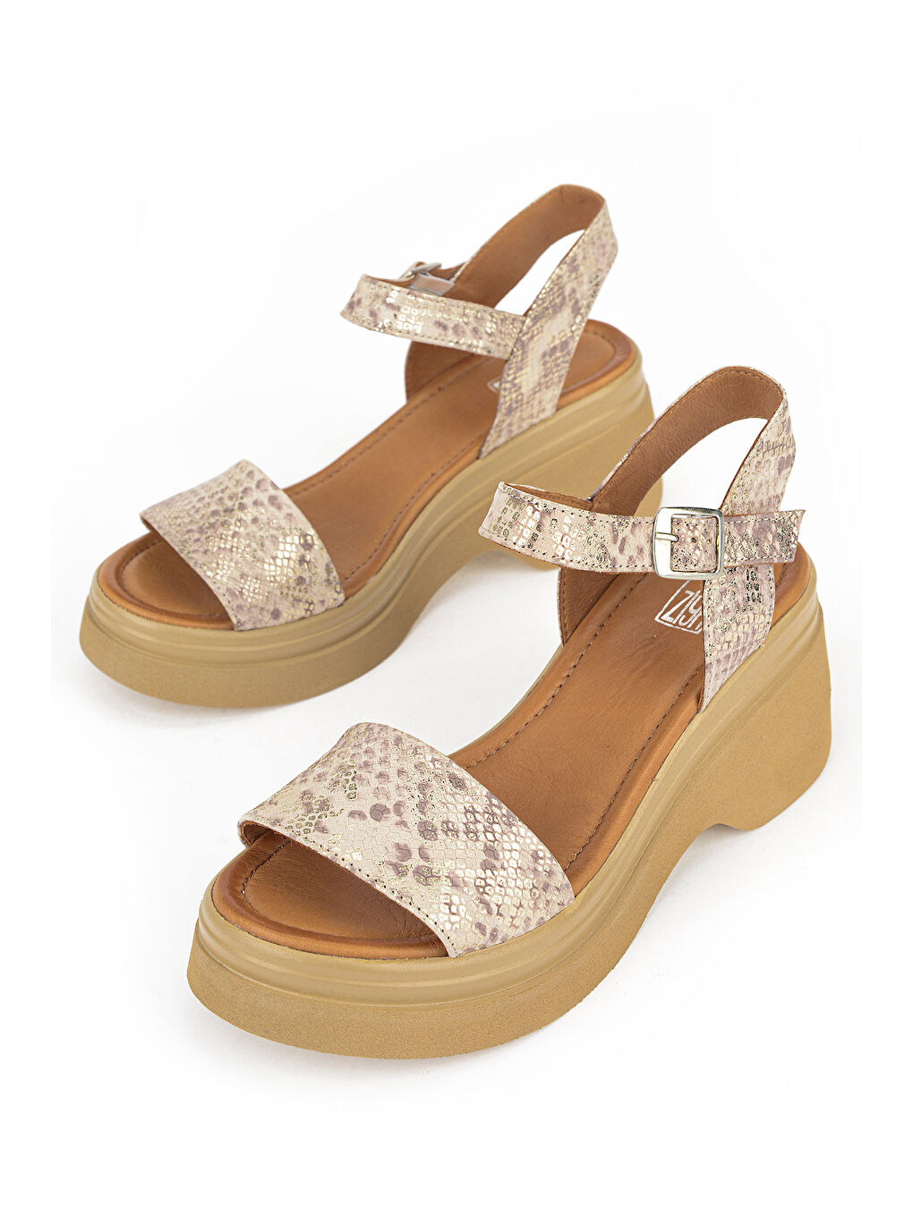 Sarı Kadın Hakiki Deri Topuklu Sandalet 161992Z64028 Gold-Yılan-4