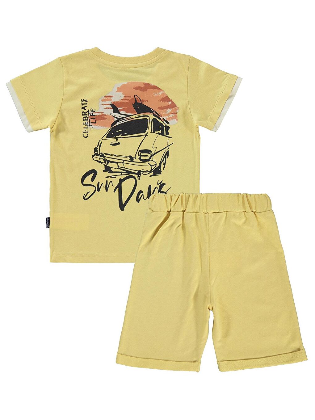 Kahverengi Erkek Çocuk Şortlu Takım 3-6 Yaş Soft Hardal-2