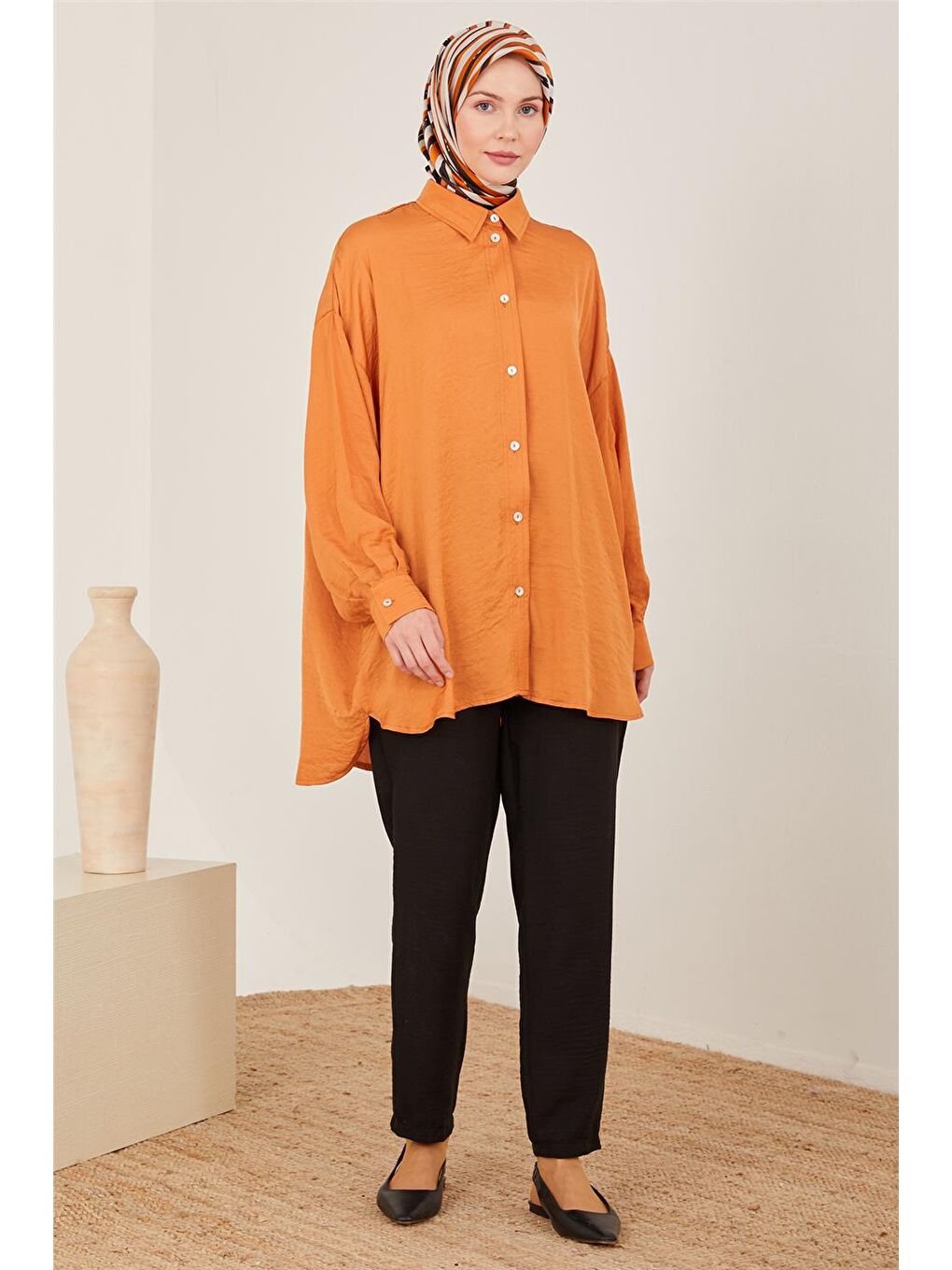Turuncu Oversize Basic Gömlek 23Y3343-4