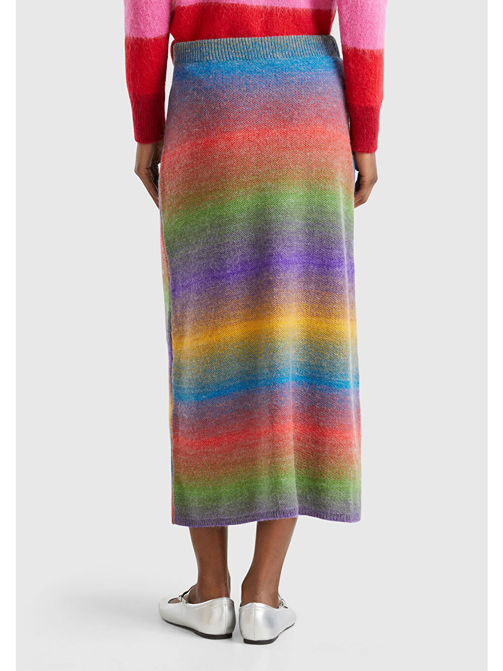 Kadın Yeşil Mix Yün Karışımlı Elastik Belli Çok Renkli Midi Etek-2