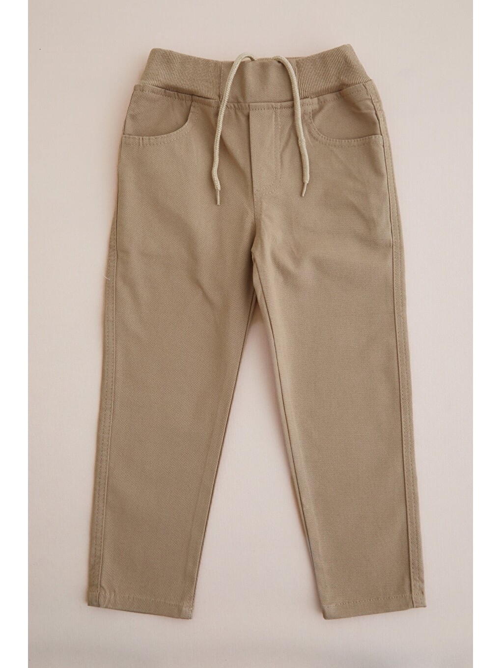 Kahverengi Beli Bağcıklı Gabardin Kumaş Unisex Çocuk Pantolon-3