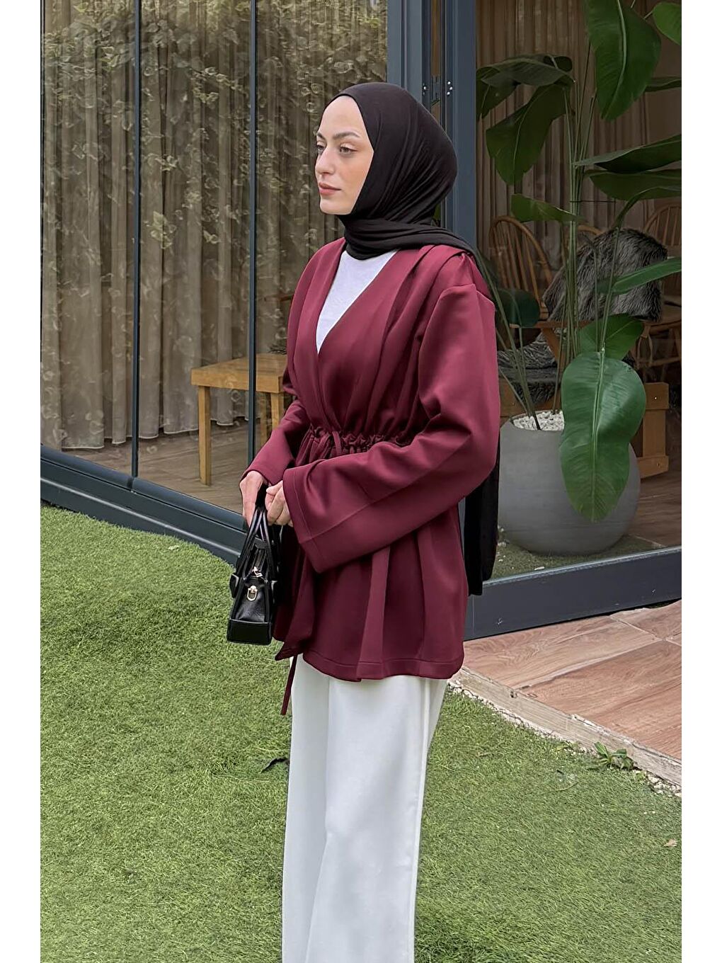 Bağlama Detaylı Ceket Bordo-1