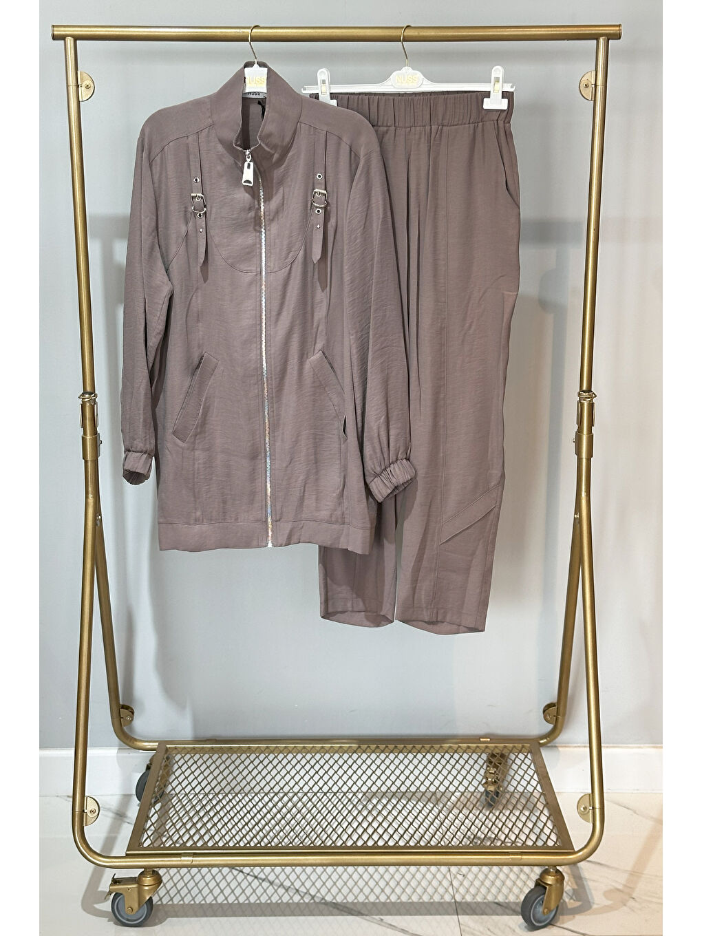 Fermuar Detay Pantolonlu Takım 1043 Kahverengi-1