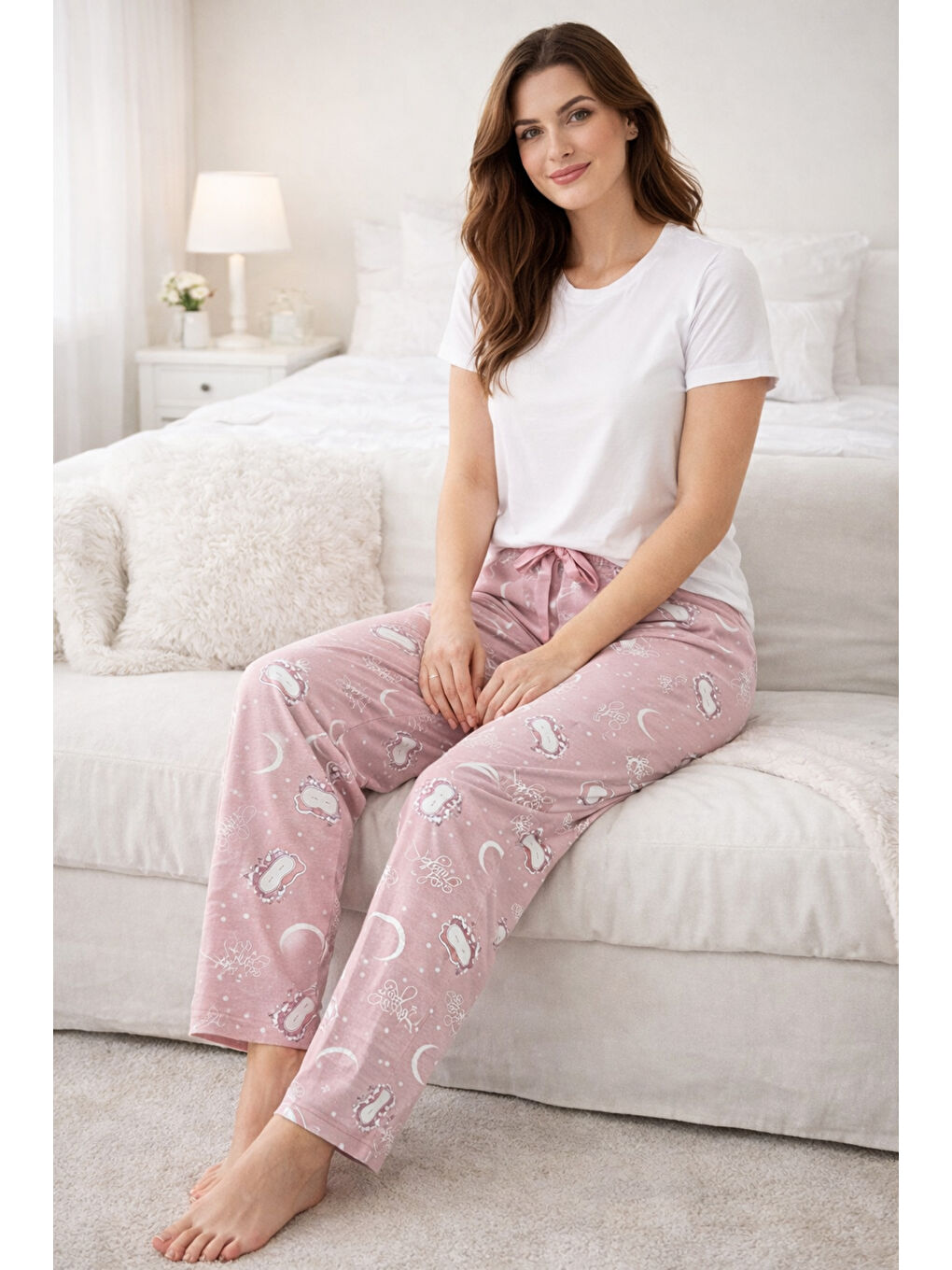 Pembe Kadın Viskon Kumaş Penye Tek Pijama Alt 04 Gül Kurusu-1