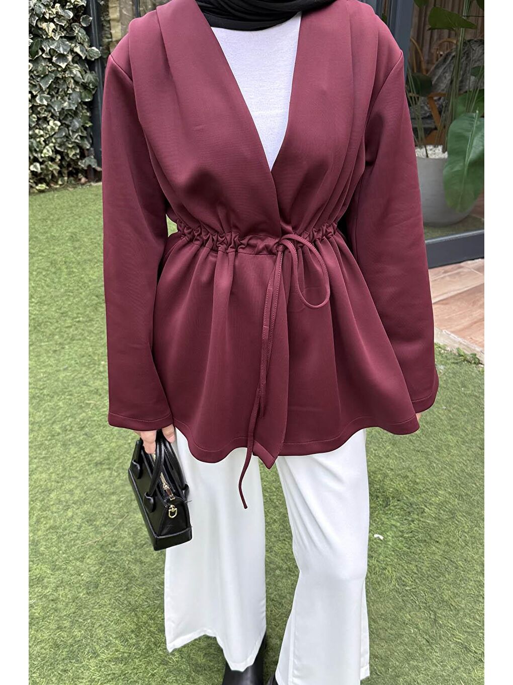 Bağlama Detaylı Ceket Bordo-2