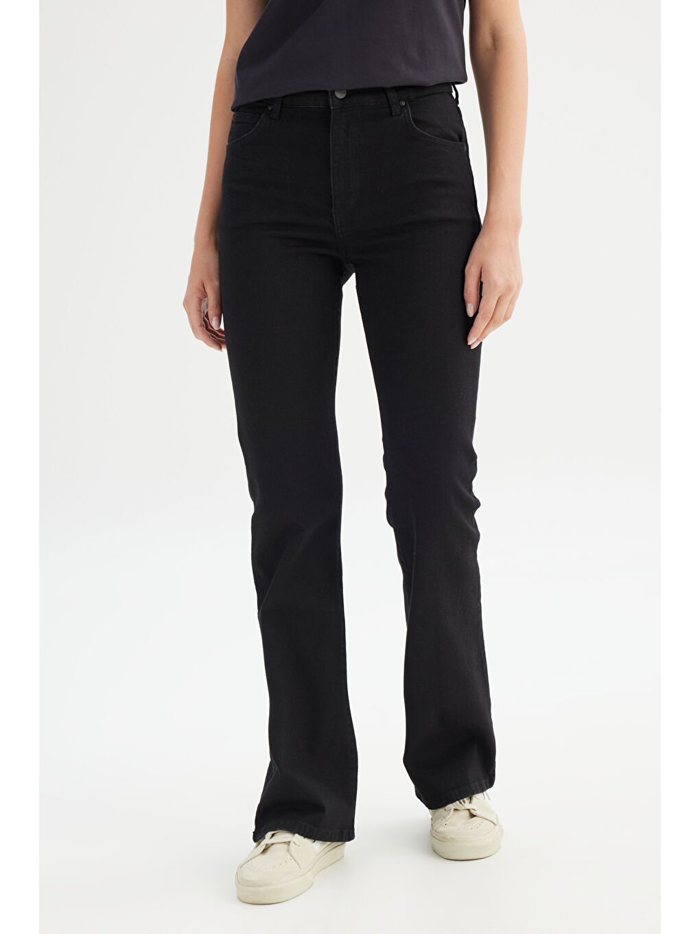 Flare Fit Normal Bel Geniş Paça Siyah Esnek Jean Denim Pantolon-1