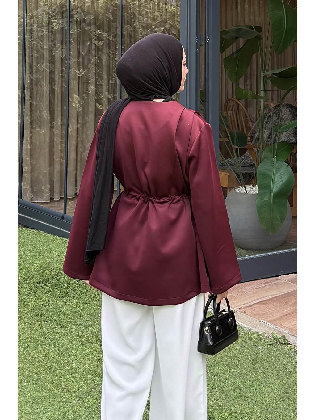 Bağlama Detaylı Ceket Bordo-3