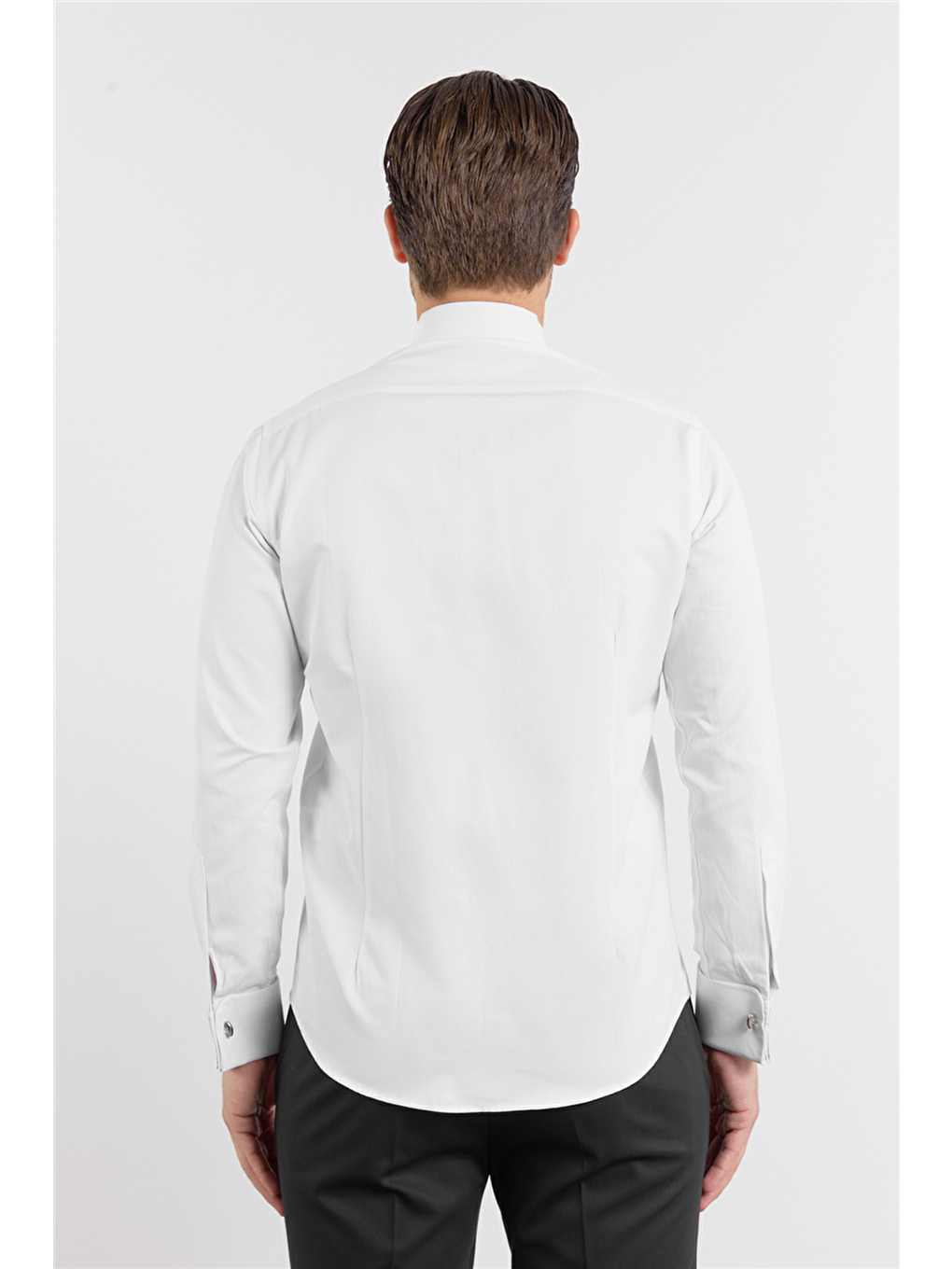 Beyaz Uzun Kol Ata Yaka Düz Pamuklu Slim Fit Gömlek 1004260215-4