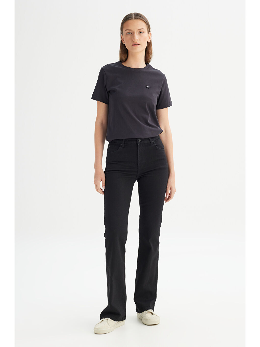 Flare Fit Normal Bel Geniş Paça Siyah Esnek Jean Denim Pantolon-2