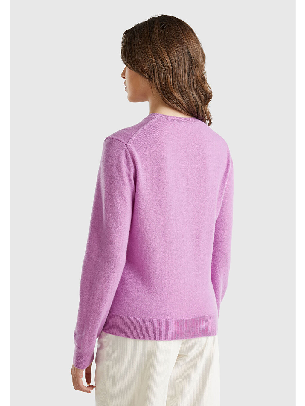 Kadın Lila %100 Kaşmir Yuvarlak Yaka Düz Kazak-2
