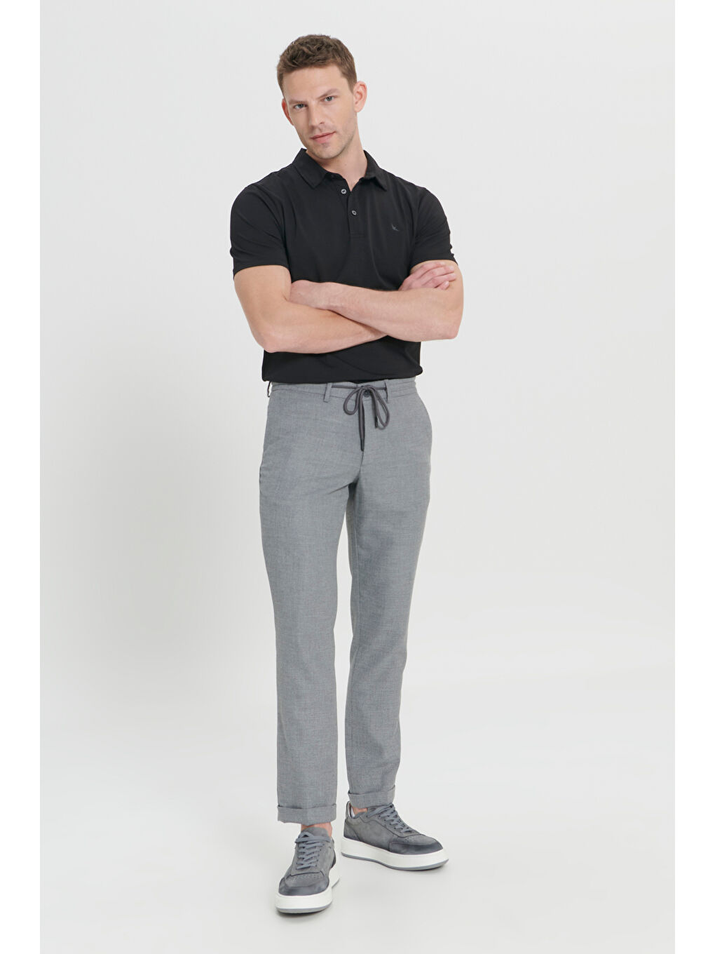 Erkek Siyah Comfort Fit Rahat Kesim Yan Cepli Desenli Beli Lastikli Pantolon-2