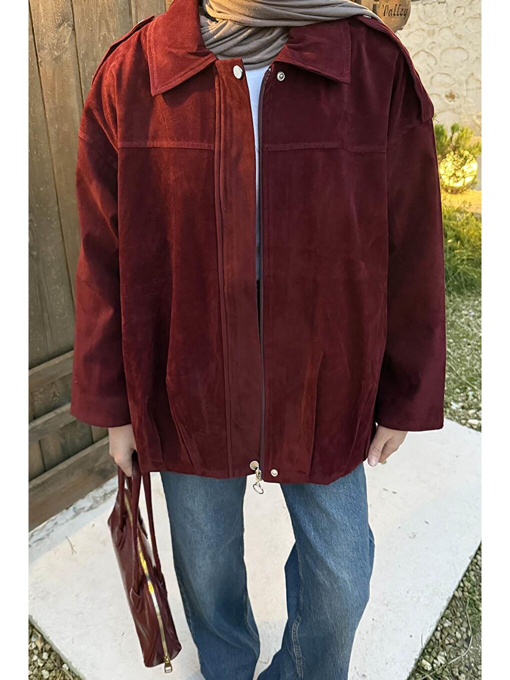 Omuz Apoletli Süet Mont Bordo-2