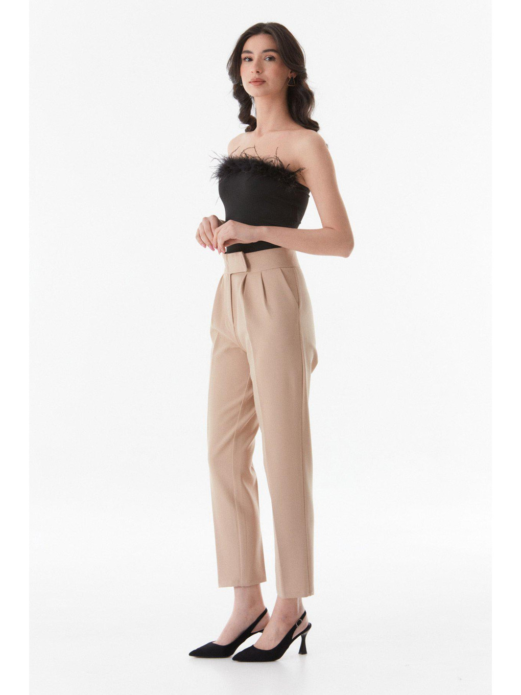 Siyah Basic Tüylü Straplez Crop Bluz-4