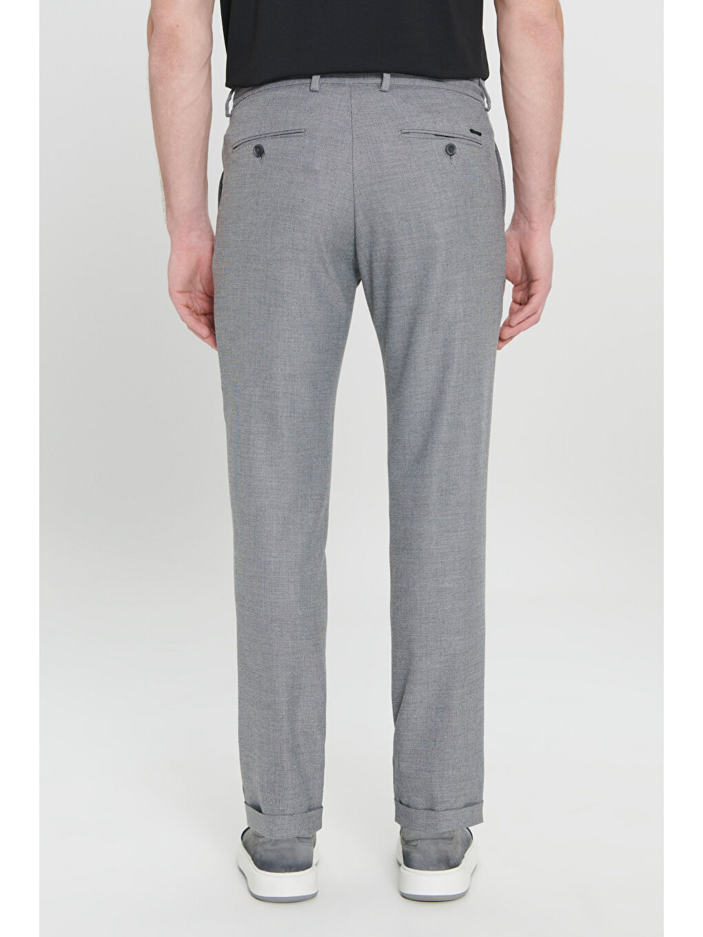 Erkek Siyah Comfort Fit Rahat Kesim Yan Cepli Desenli Beli Lastikli Pantolon-5