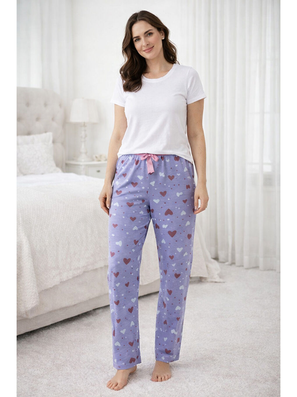 Kadın Viskon Kumaş Penye Tek Pijama Alt 03 Lila-3