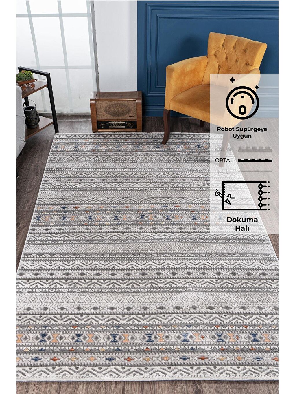 Gri Motto 4584 Modern Dokuma Halı-80x150