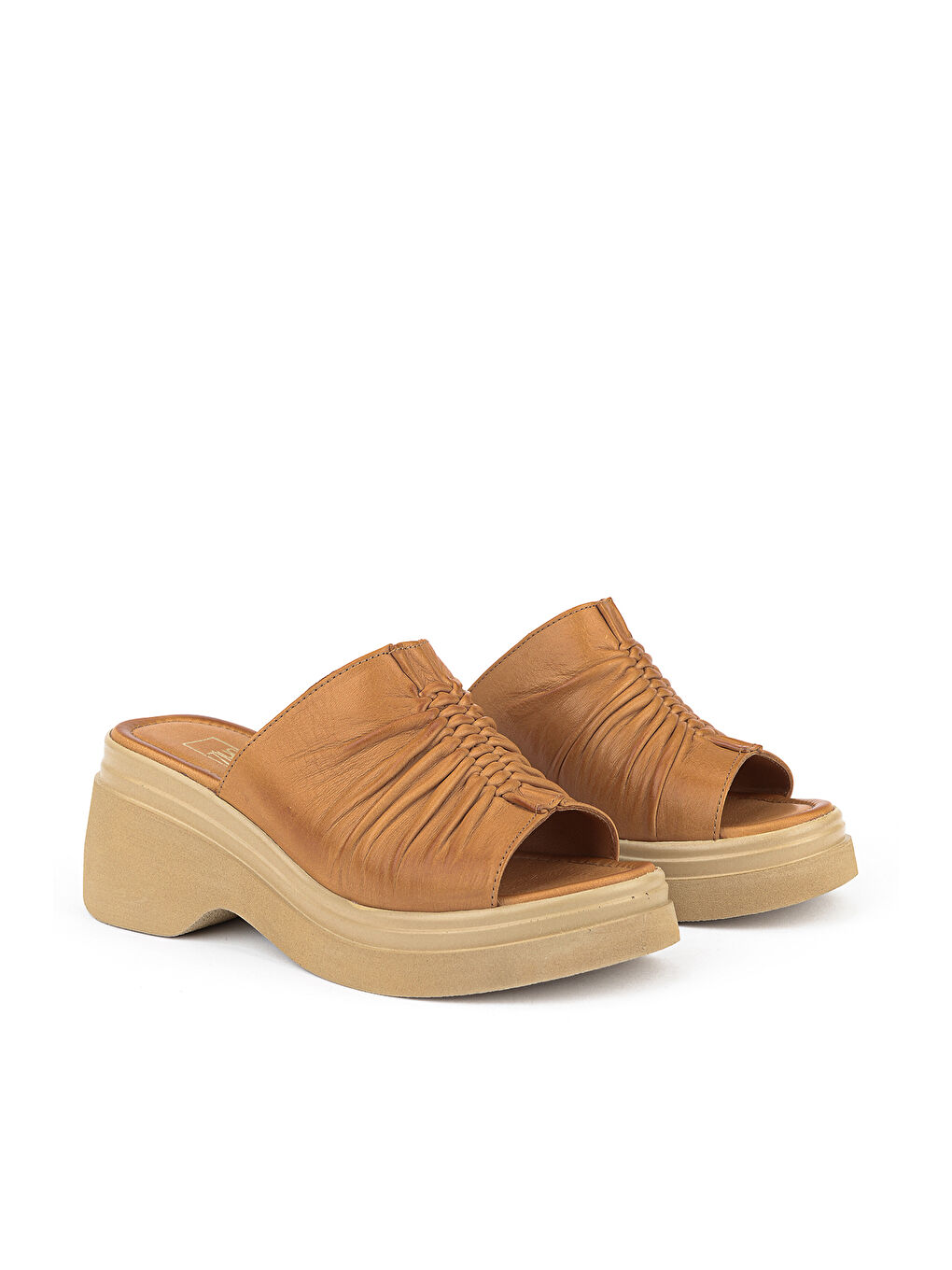 Kahverengi Kadın Hakiki Deri Topuklu Terlik 161992Z64023 Taba-1