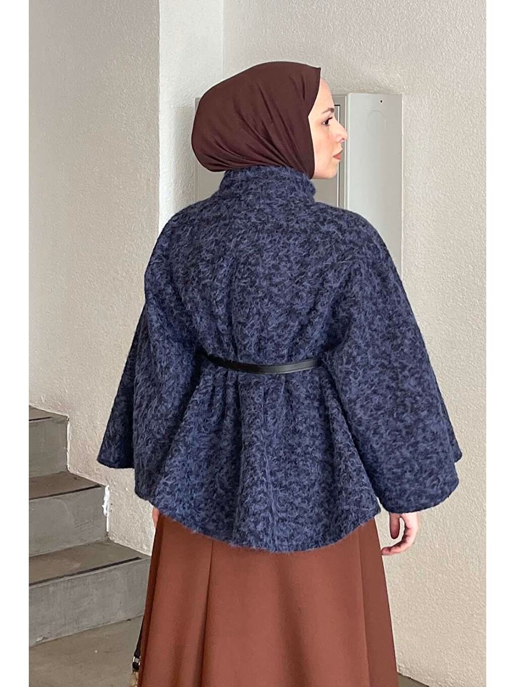 Hakim Yaka Kemer Detaylı Kaşe Panço Lacivert-3