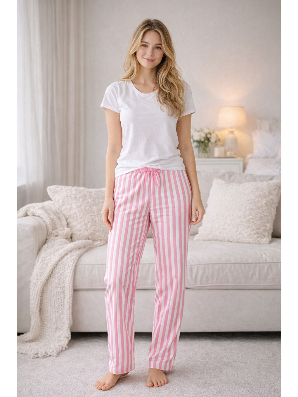 Kadın Viskon Kumaş Penye Tek Pijama Alt 09 Pembe01